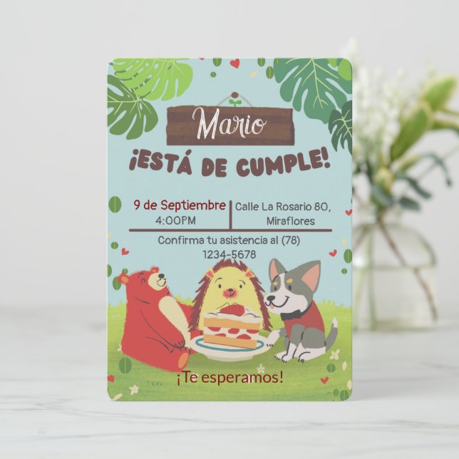 Convites Invitación Cumpleaños Infantil para niño- Fiesta (Em pé/Frente)