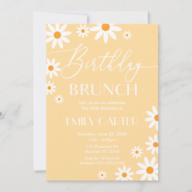 Convites Invitación Daisies Birthday Brunch Party Invitatio (Frente)