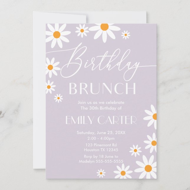 Convites Invitación Daisies Birthday Brunch Party lilac Inv (Frente)