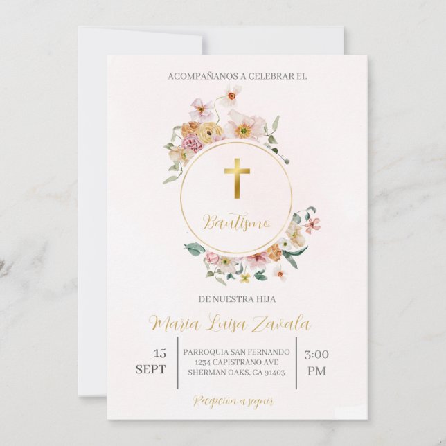 Convites Invitación de bautismo para niña (Frente)