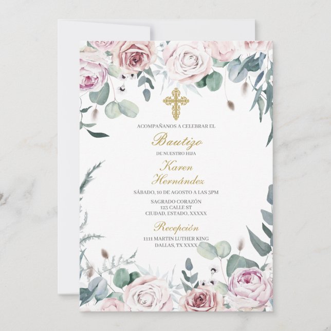 Convites Invitación de bautismo para niña (Frente)