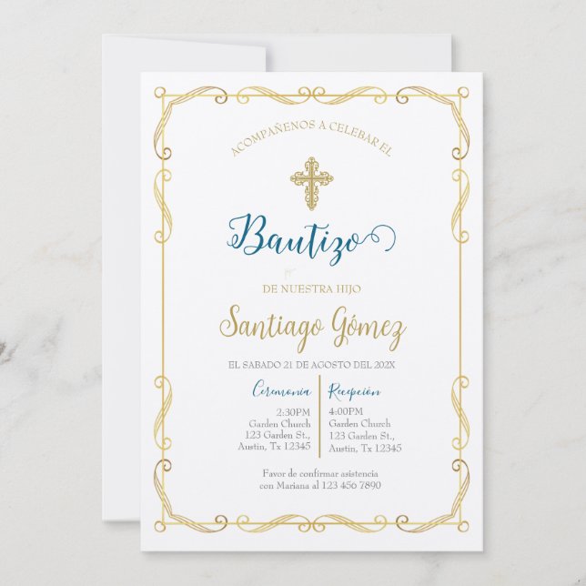 Convites Invitación de bautismo para niño (Frente)