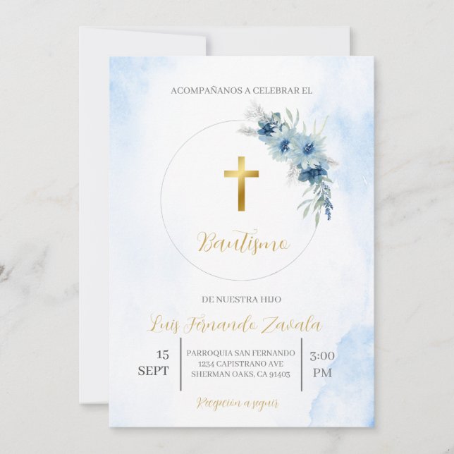 Convites Invitación de bautismo para niño (Frente)