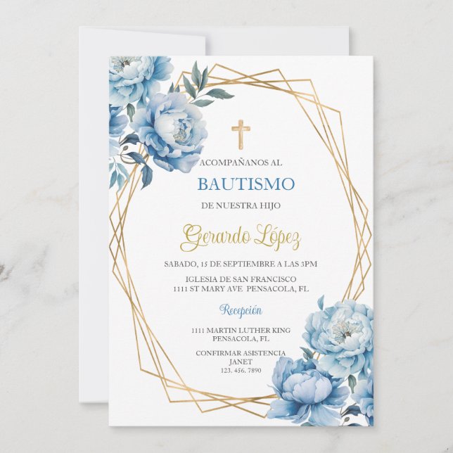 Convites Invitación de bautismo para niño (Frente)