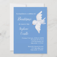 Invitación de bautismo para niño con paloma blanca