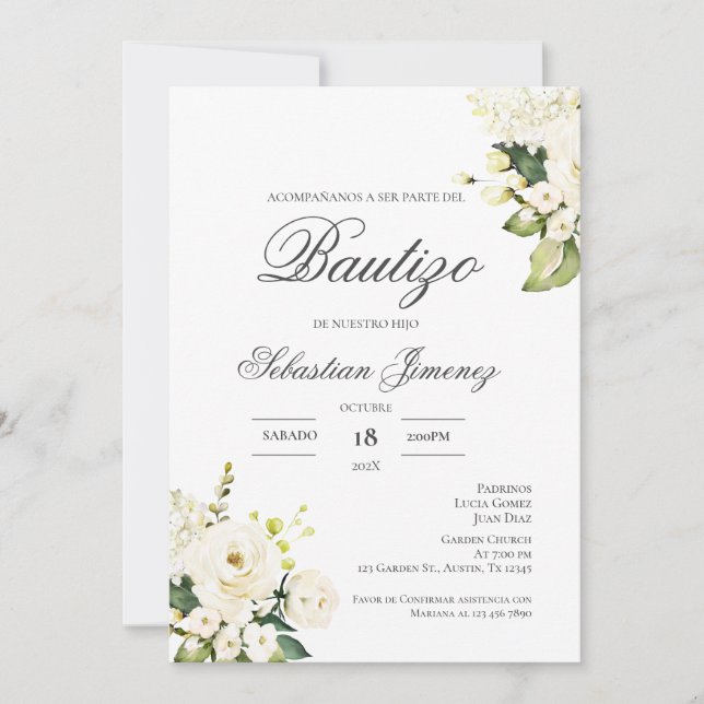 Convites Invitación de bautizo en español (Frente)