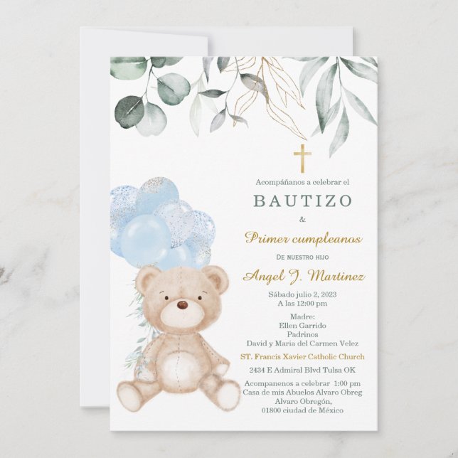 Convites Invitación de Bautizo Y Primer Añito (Frente)