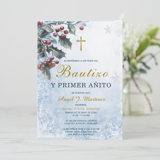 Convites Invitación de Bautizo Y Primer Añito (Em pé/Frente)
