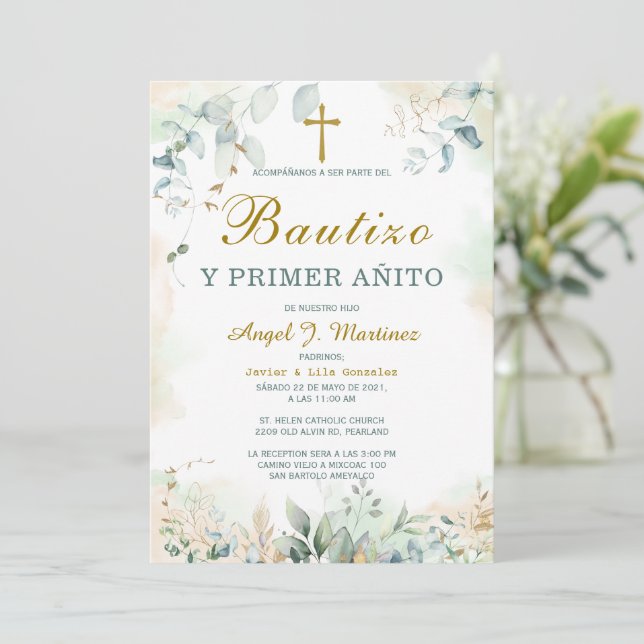 Convites Invitación de Bautizo Y Primer Añito (Em pé/Frente)