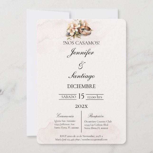 Convites Invitación de boda beige con anillo (Frente)