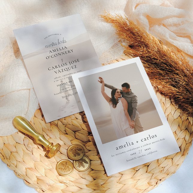 Convites Invitación de Boda Boho y Elegante con 2 Fotos (Criador carregado)