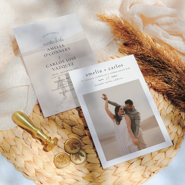 Convites Invitación de Boda Boho y Moderna con 2 Fotos (Criador carregado)