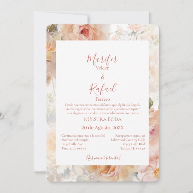 Convites Invitación de boda con con rosas (Frente)