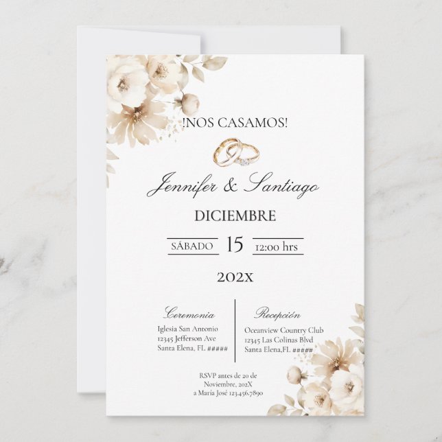 Convites Invitación de boda con flor blanca (Frente)