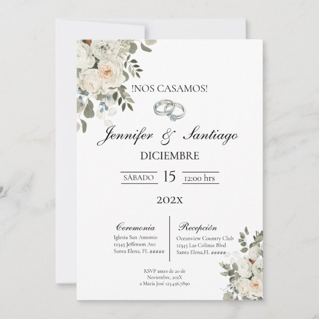 Convites Invitación de boda con flor blanca (Frente)