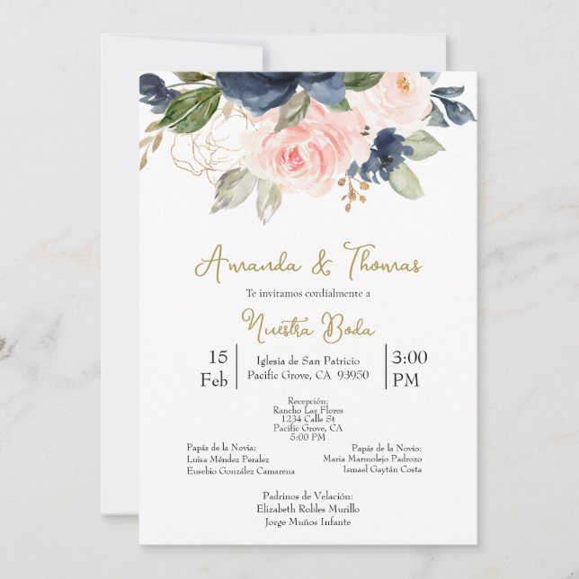 Convites Invitación de boda con flores de primavera (Frente)