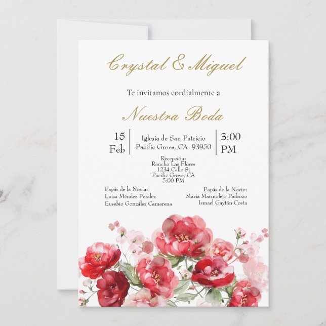 Convites invitación de boda con ramo (Frente)