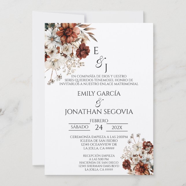 Convites invitación de boda con terracota (Frente)