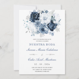 Convites Invitación De Boda Elegante Con Rosas Azules