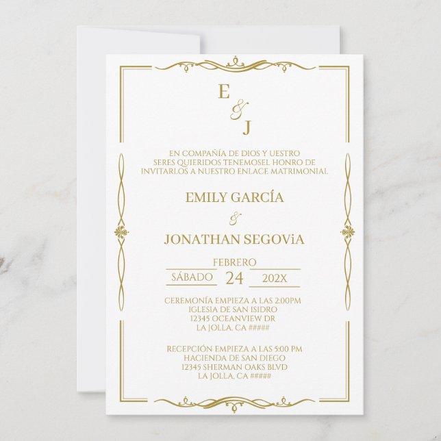 Convites invitación de boda minimalista oro (Frente)