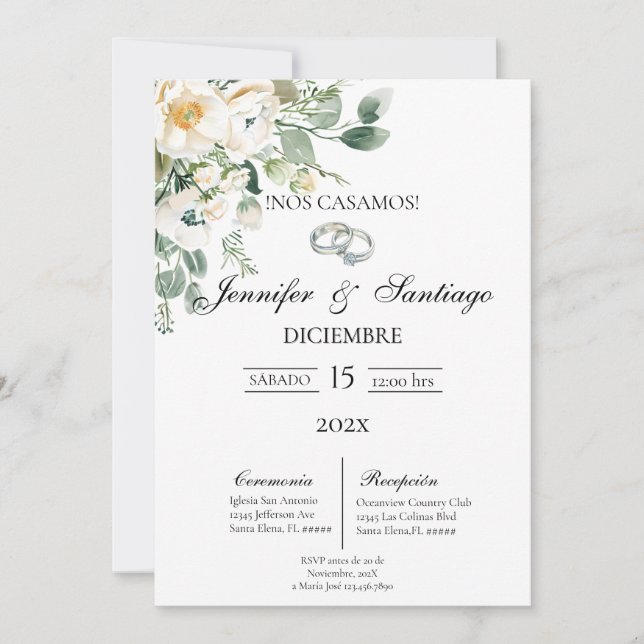 Convites Invitación de boda tema greenery  (Frente)