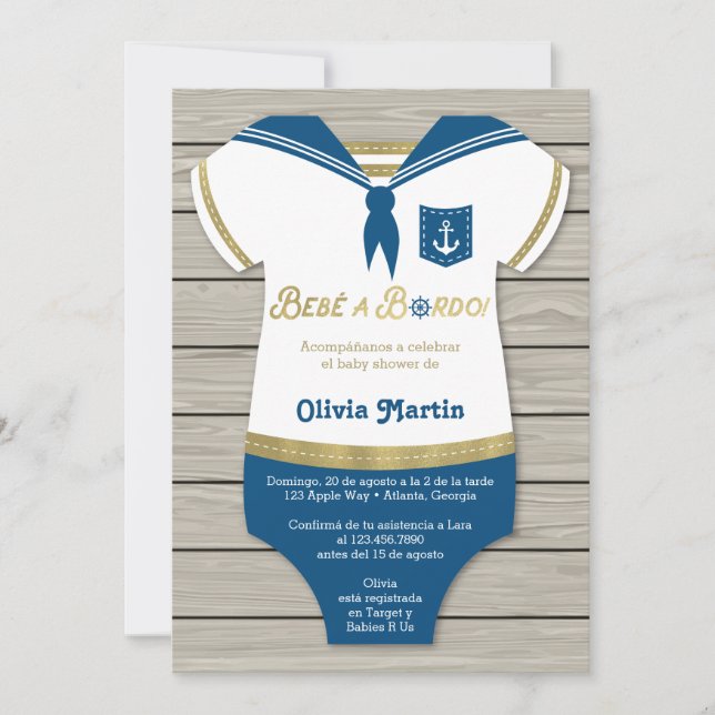 Convites Invitación de Chá de fraldas, Pequeño marinero (Frente)