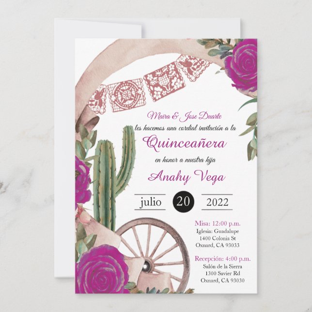 Convites Invitación de Charro Huapango Quinceanera, Purple (Frente)