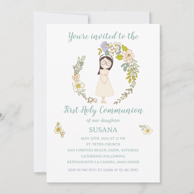 Convites Invitación de Comunión SUSANA (Frente)