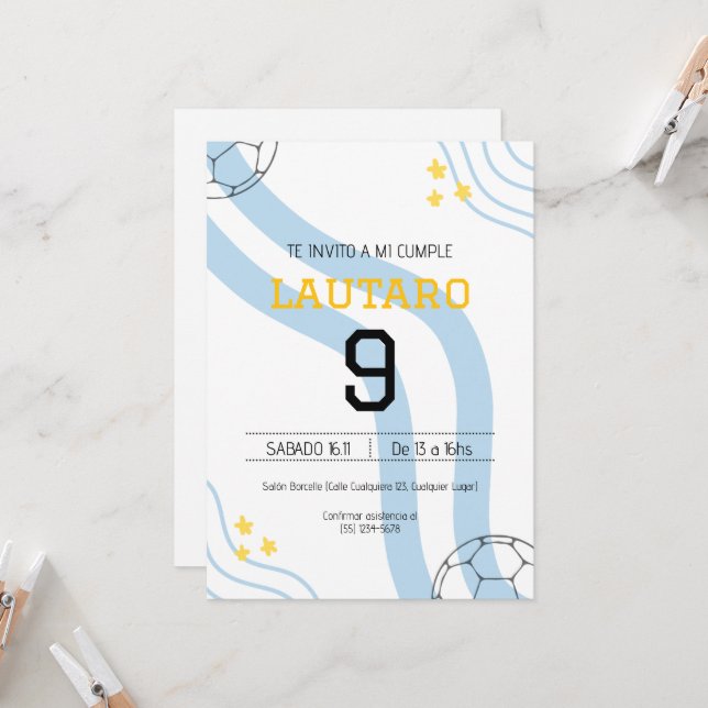 Convites Invitación de cumpleaños Argentina (Frente/Verso In Situ)