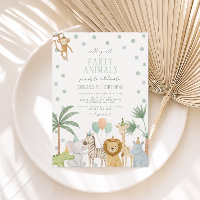 Convites Invitación de cumpleaños de Safari Fiesta Animales (Criador carregado)