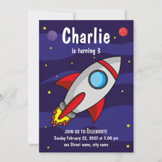 Convites Invitación de fiesta de cumpleaños Nave Espacial