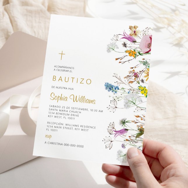 Convites Invitación de Flores Silvestres para Bautizo (Criador carregado)