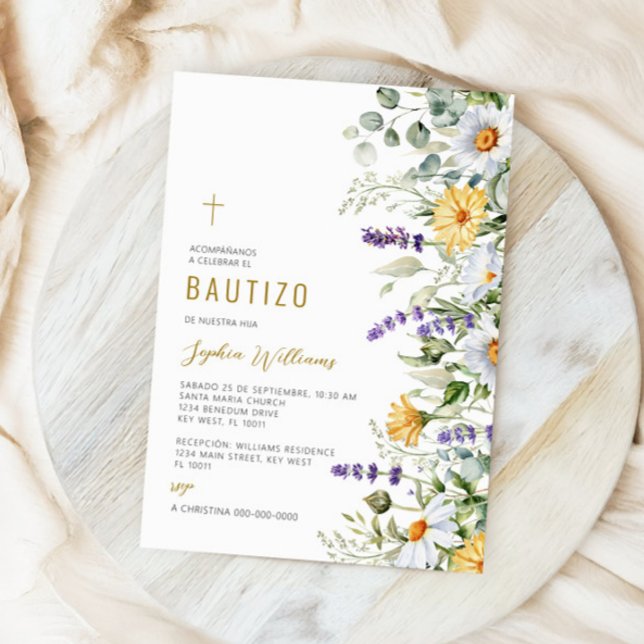 Convites Invitación de Flores Silvestres para Bautizo (Criador carregado)