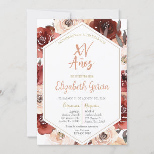 Convites Invitación de quiceñera floral rosa en español
