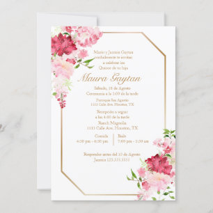 Convites Invitación de quinceañera con marco rosa