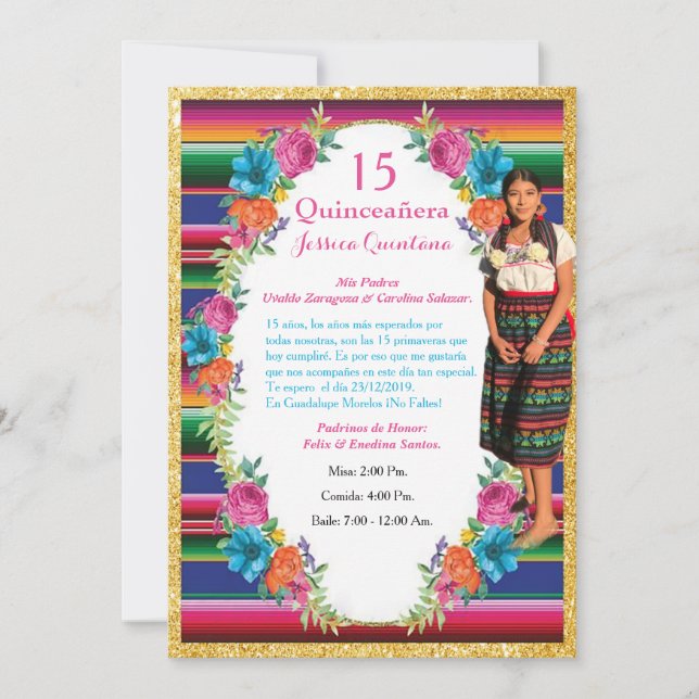 Convites Invitación de Quinceañera Mexicana (Frente)