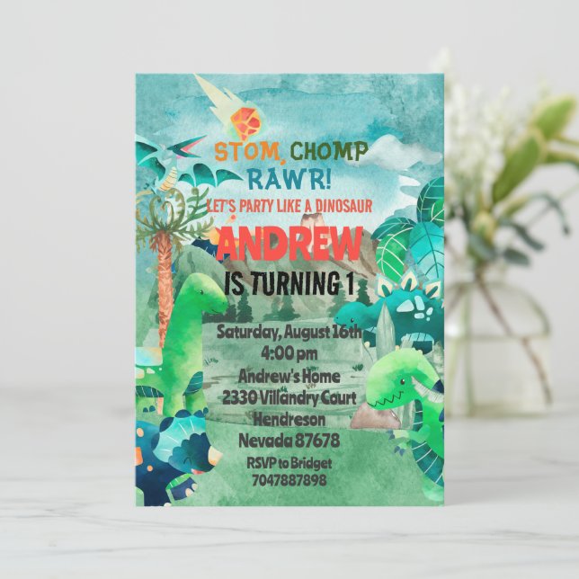 Convites Invitación Dinosaur Birthday Invitation, Dinosaurs (Em pé/Frente)