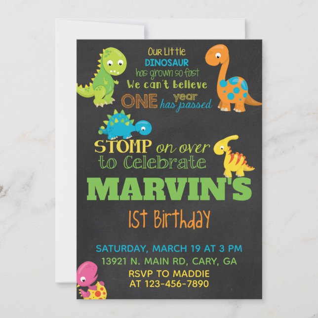 Convites Invitación Dinosaurs boy birthday invitation, dino (Frente)