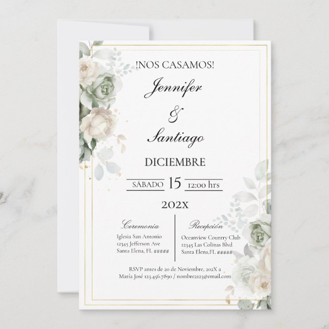 Convites Invitación elegante con flor blanca para boda (Frente)