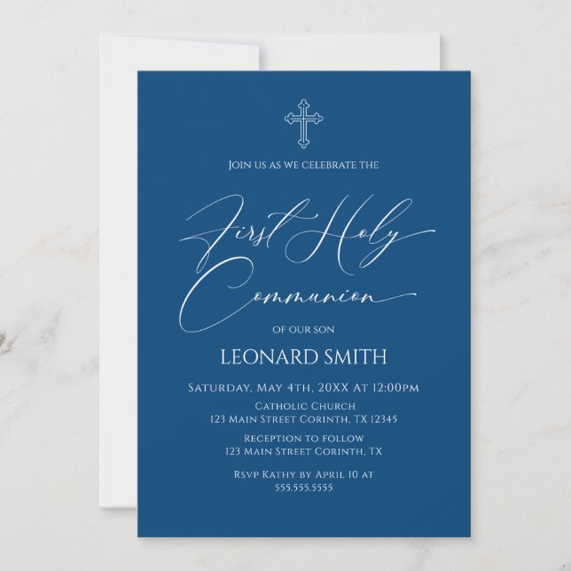 Convites Invitación First Communion  blue Invitation (Frente)