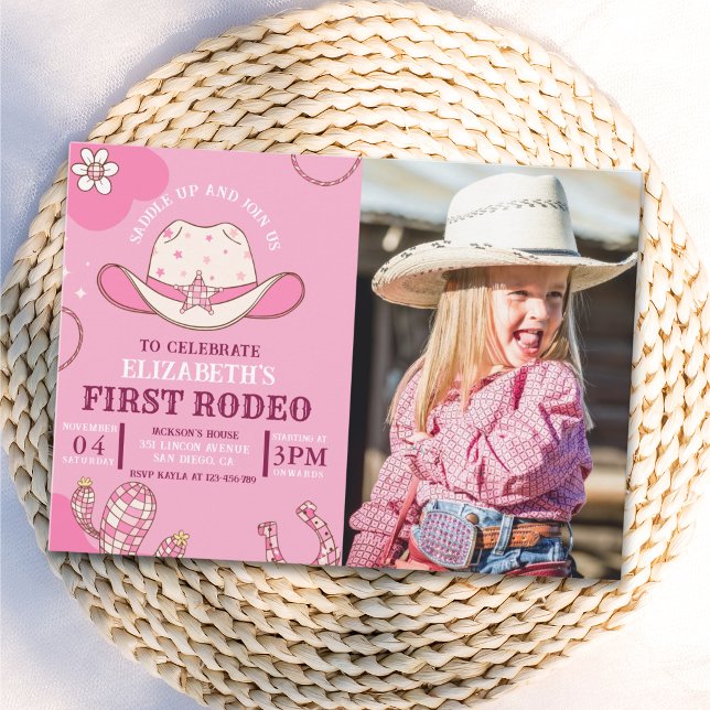 Convites Invitación First Rodeo Birthday Girl Pink and whit (Criador carregado)