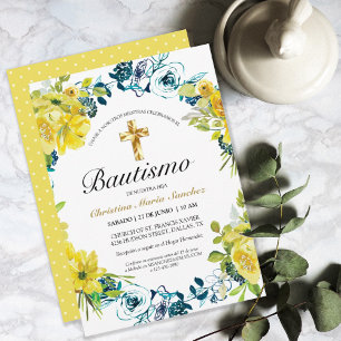 Convites Invitación floral amarilla hermosa del bautismo