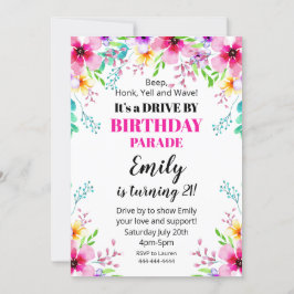 Convites Invitación Floral Birthday Drive By Parade Invitat