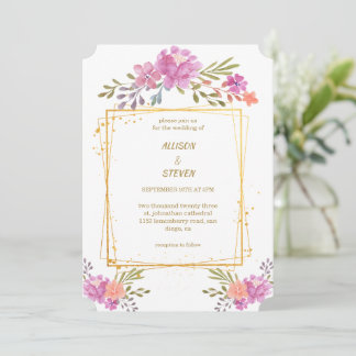 Convites invitación Floral de Rosa con marco geométrico