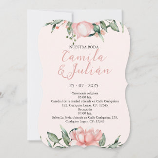 Convites Invitación Floral en Tonos Rosas Pastel