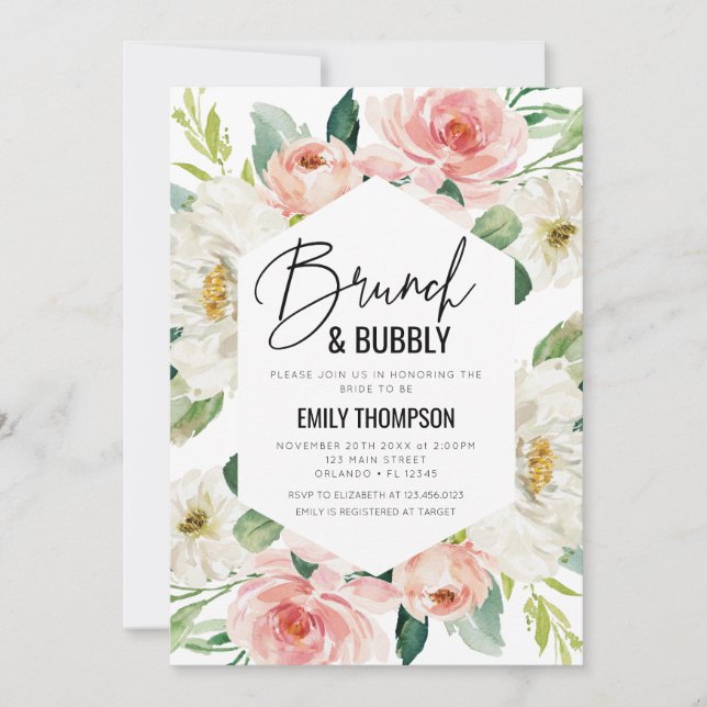 Convites Invitación Floral modern brunch and bubbly invitat (Frente)