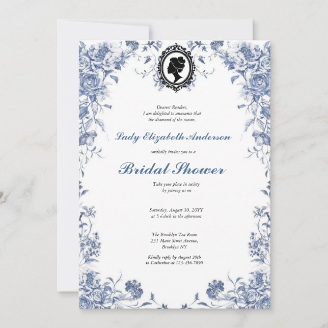 Convites Invitación Florals azul presupuesto blue and white (Frente)