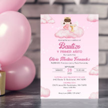 Invitacion Girl Angel Baptism and First Birthday
