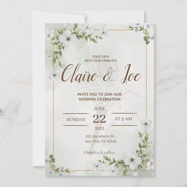 Convites Invitación Green Natural Wedding Invitation (Frente)