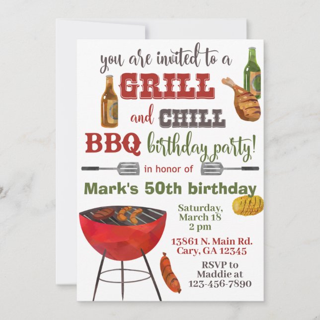 Convites Invitación Grill & Chill BBQ birthday invitation. (Frente)